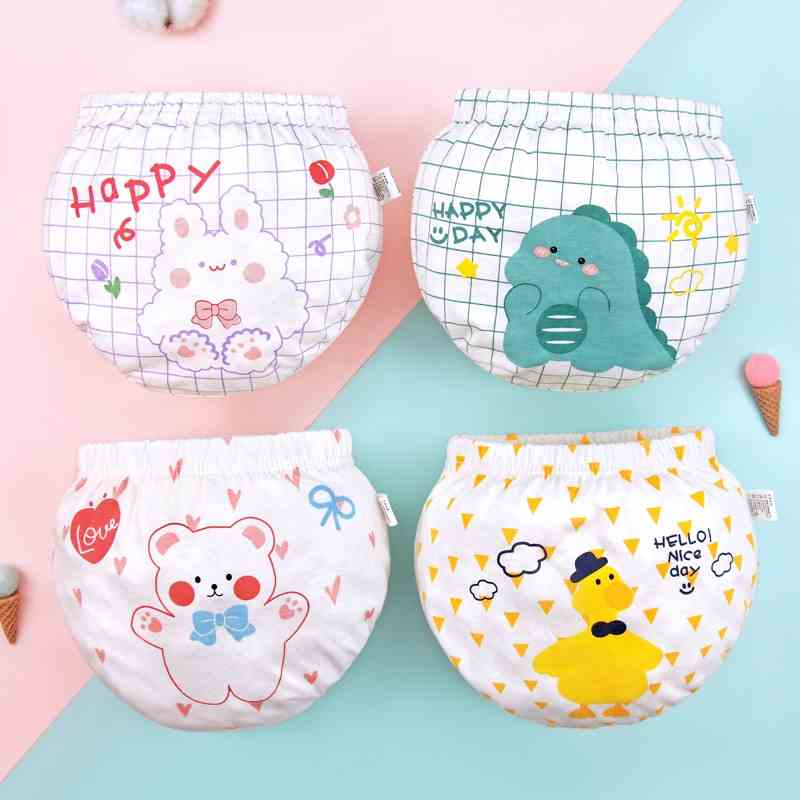 Quần lót tam giác LUCKY BIG CAT bằng cotton nguyên chất in nhiều họa tiết dễ thương phong cách Hàn Quốc cho bé