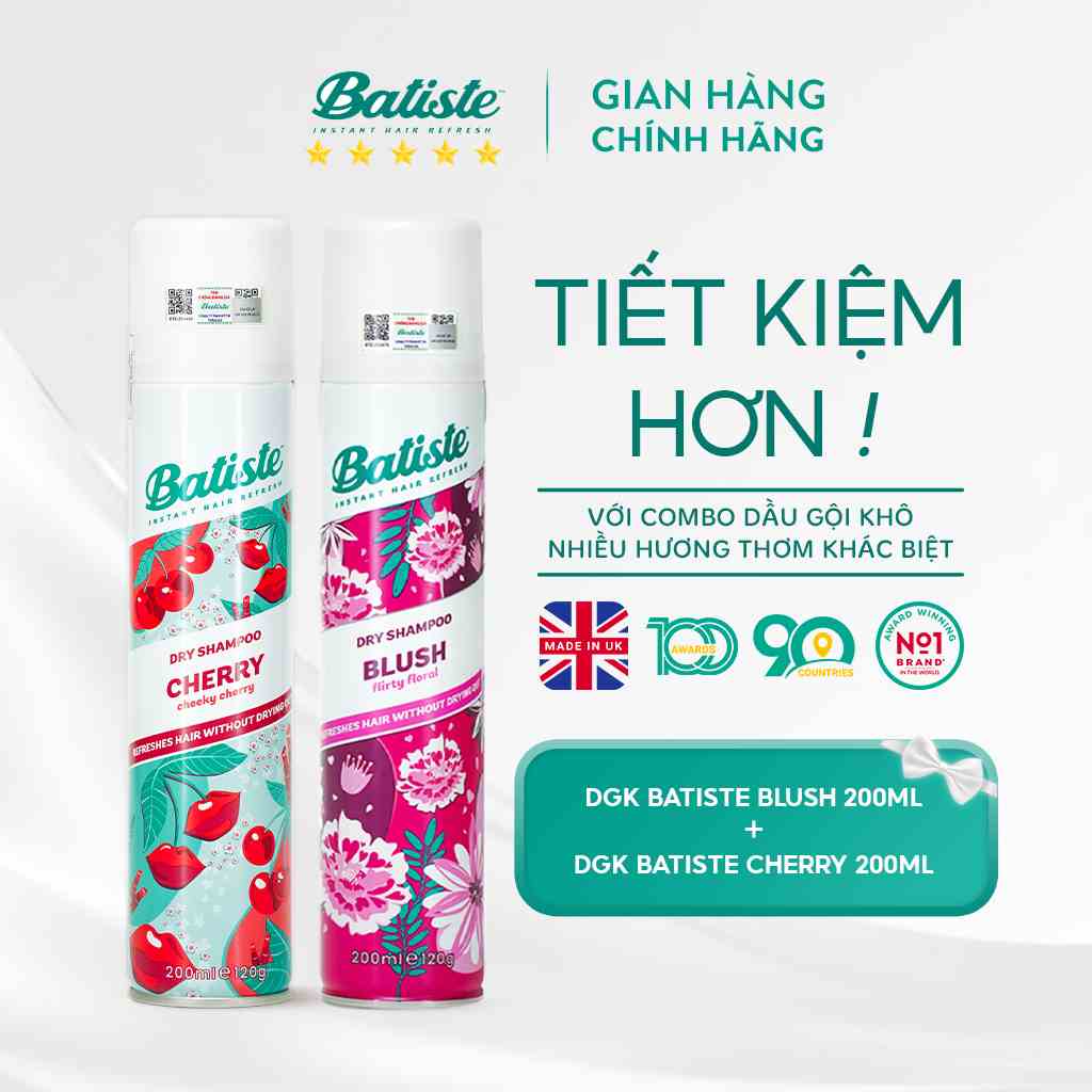 [Rẻ vô địch] Combo 2 Chai Dầu Gội Khô Batiste Số 1 UK Dầu gội khô Cho tóc Hết Bết, Dính Bồng Bềnh Tức Thì