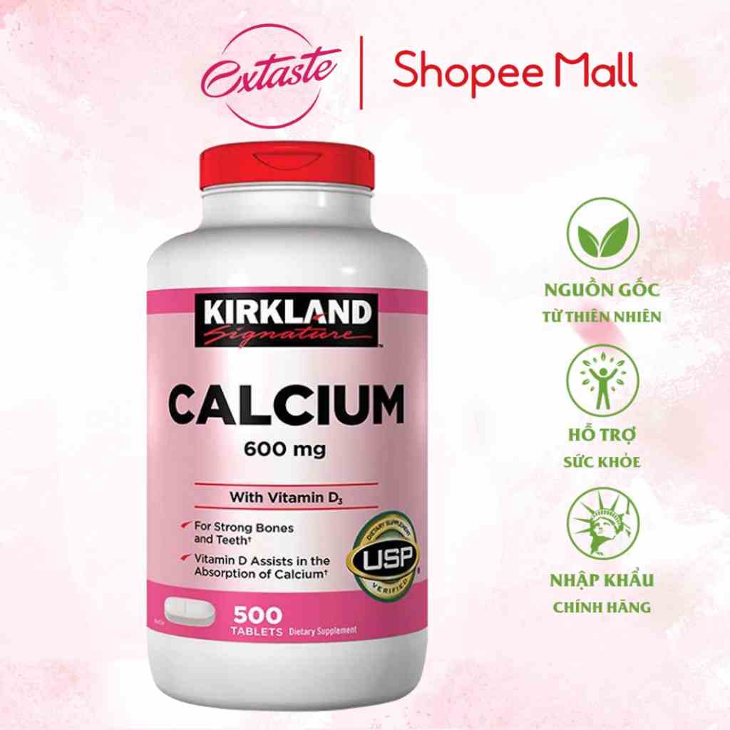 Viên uống hỗ trợ xương chắc khỏe Kirkland Signature calcium 600mg with vitamin d3 500 viên bổ sung canxi nội địa Mỹ