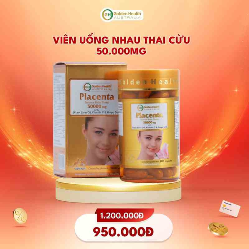 [Mã BMTTC60K giảm đến 60K đơn 50K] [GOLDEN HEALTH] Viên uống nhau thai cừu - Placenta Baby Sheep 50.000mg hộp 100 Viên