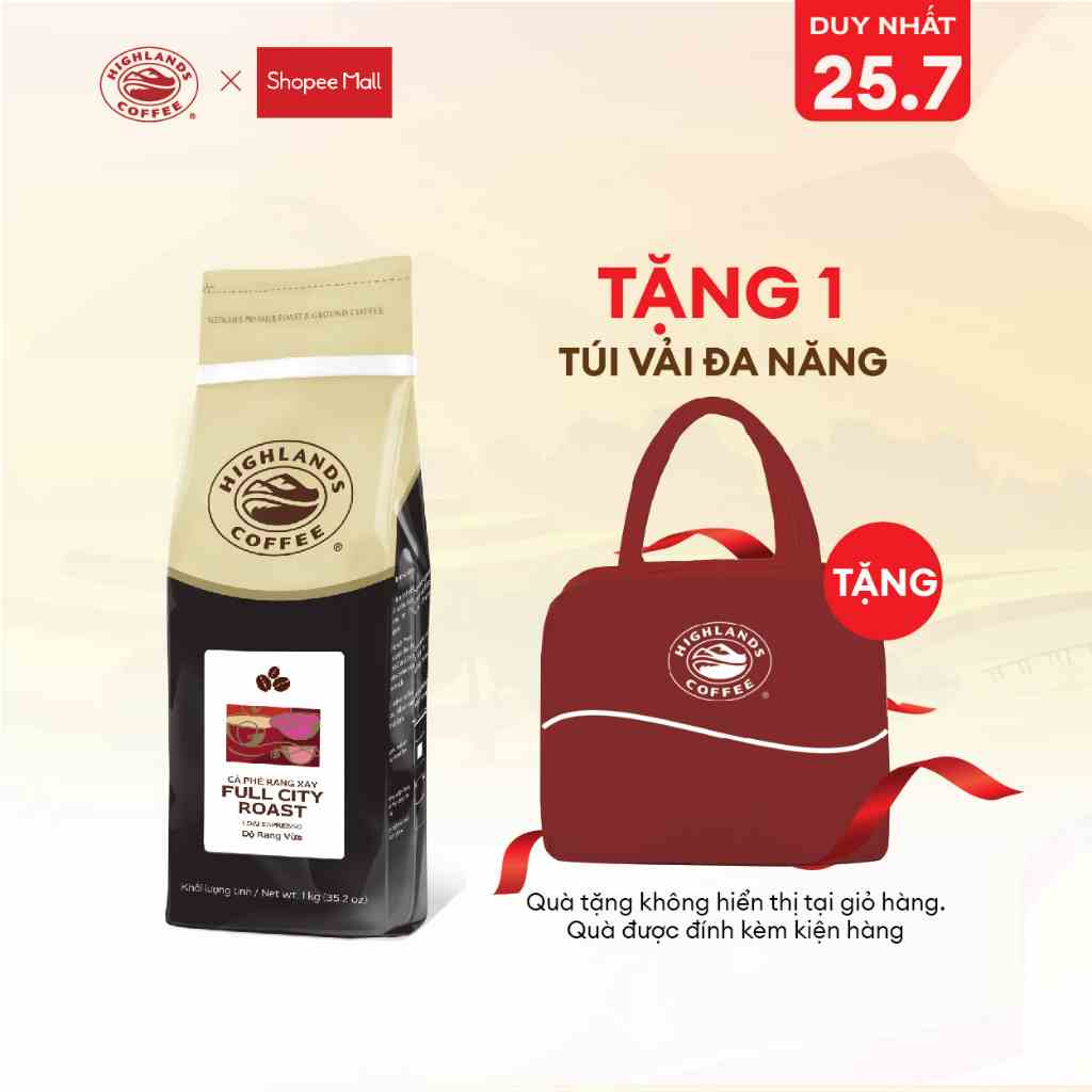 MUA 1 TẶNG 1 - Mua Cà Phê Hạt Full City Highlands Coffee 1kg Tặng 1 túi vải