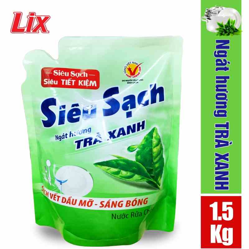 [Mã BMLTB35 giảm đến 35K đơn 99K] Túi nước rửa chén LIX siêu sạch hương trà xanh 1.5kg N8102