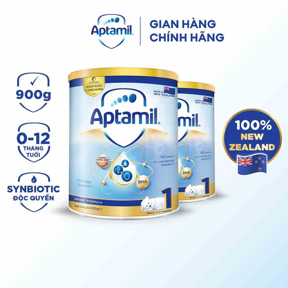 Combo 2 Sữa bột Aptamil New Zealand hộp thiếc số 1 (900g/lon) cho bé 0-12 tháng tuổi