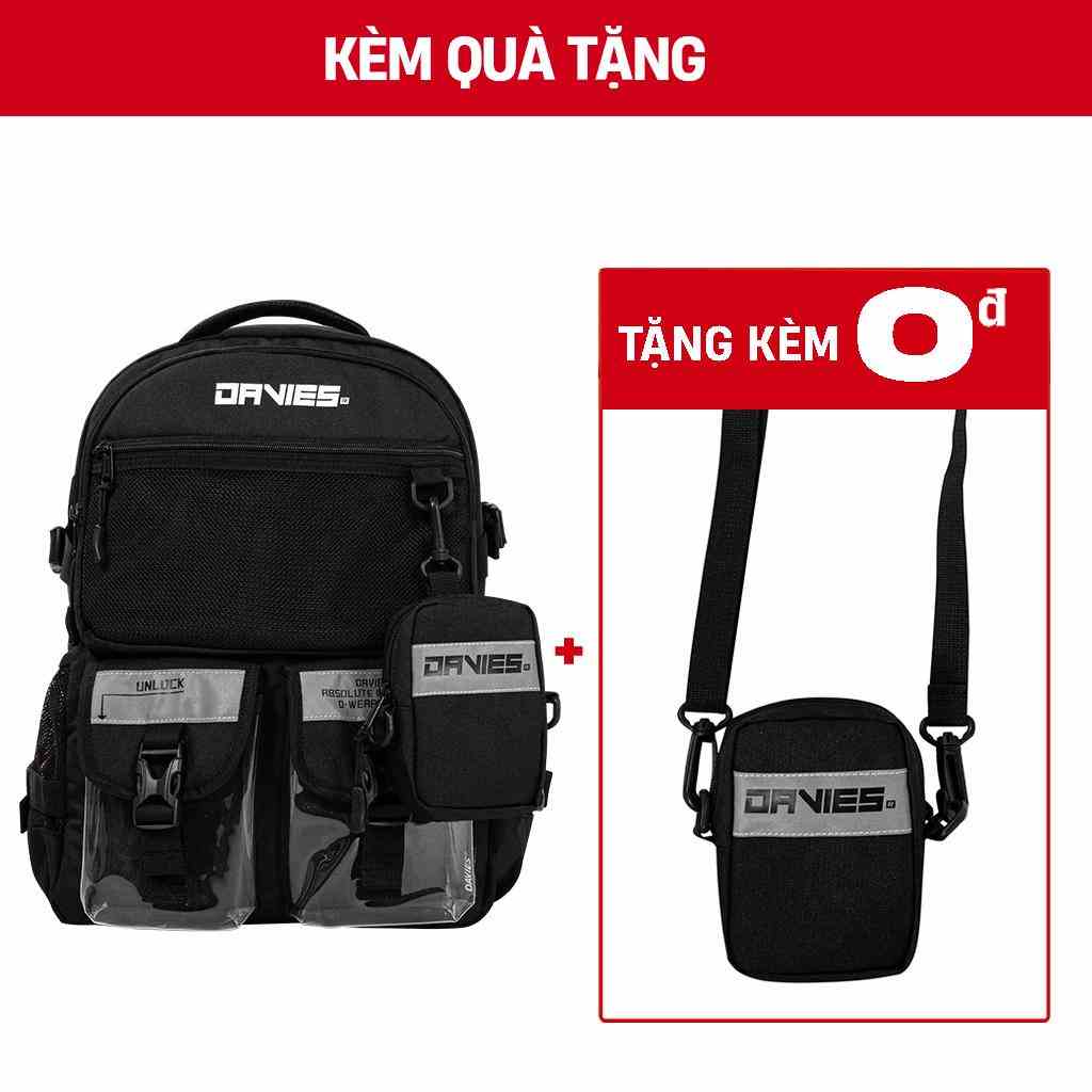 [Tặng kèm túi đeo chéo mini] Balo đi học nam phản quang local brand Davies - Black Warrior Backpack