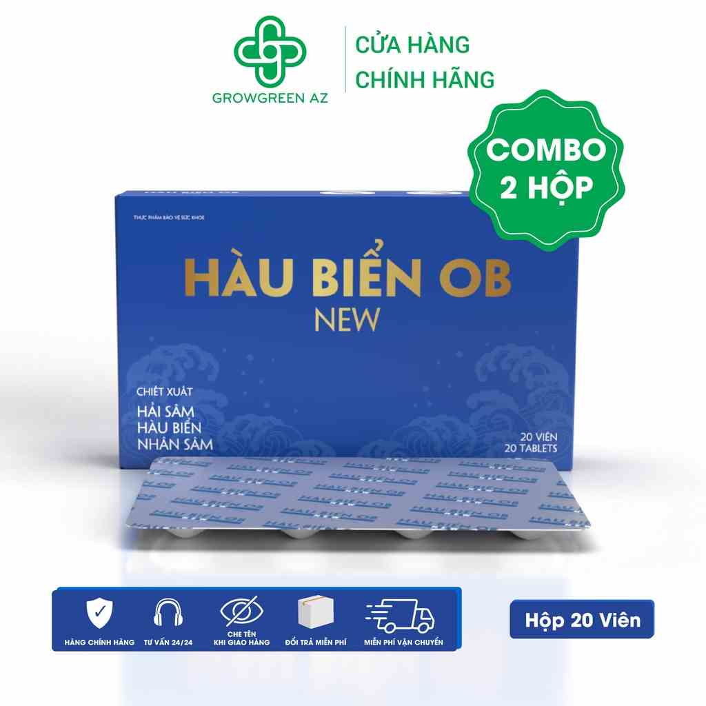 Bộ 2 Hộp Tinh Chất Hàu OB New Tăng Cường Sinh Lý Nam Giới - Grow Green AZ, Chiết Xuất Oyster, Hộp 20v