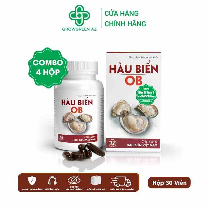 HOB-Combo 4 Hộp Hàu Biển Ob Grow Green AZ Khắc Phục Sinh Lý Yếu - Cải Thiện Yếu Sinh Lý - Rối Loạn Cương Dương(Hộp 30 v)