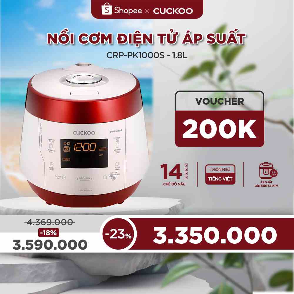 [Mã ELHACE02 giảm 12% đơn 2TR] Nồi cơm điện tử áp suất CUCKOO CRP-PK1000S 1,8 lít - Hàng chính hãng