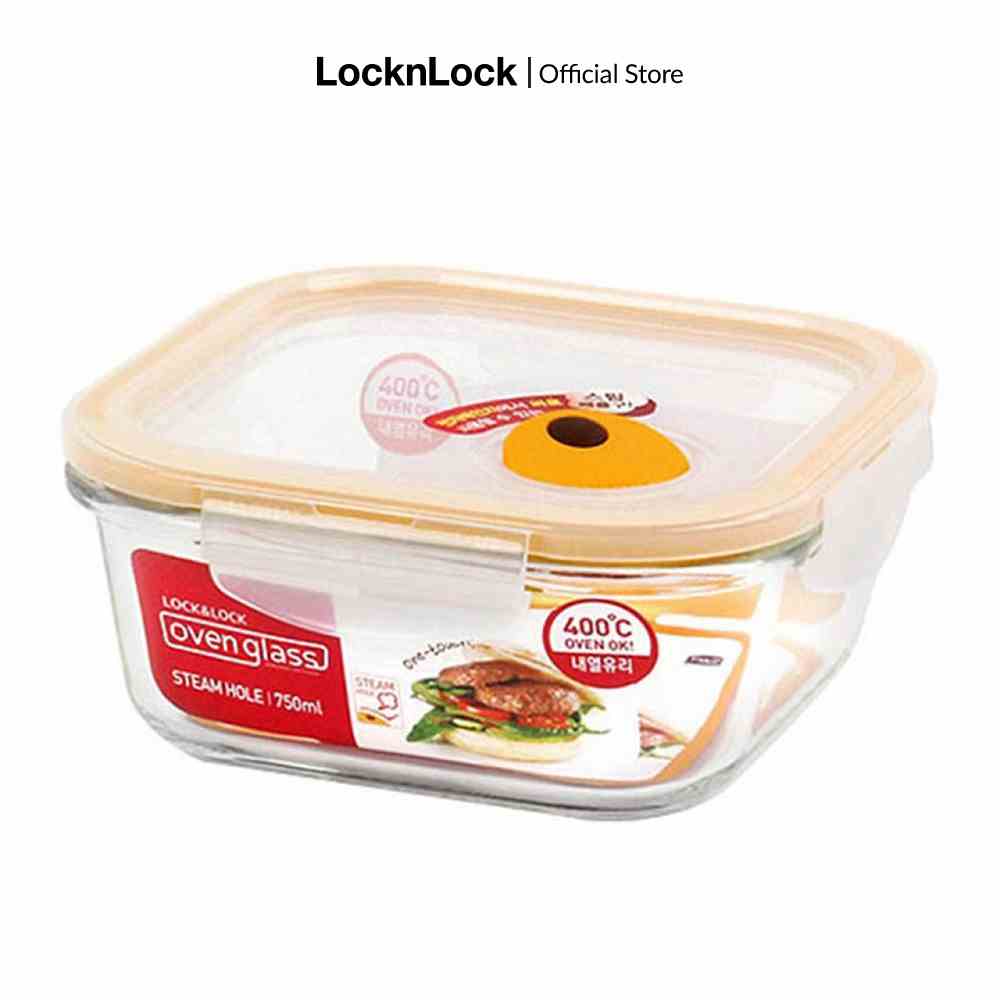 [Mã LIFEMC07CBAU giảm 50k đơn 350k] Hộp thủy tinh Lock&Lock hình vuông Euro Steam hole 750ml màu vàng LLG224T