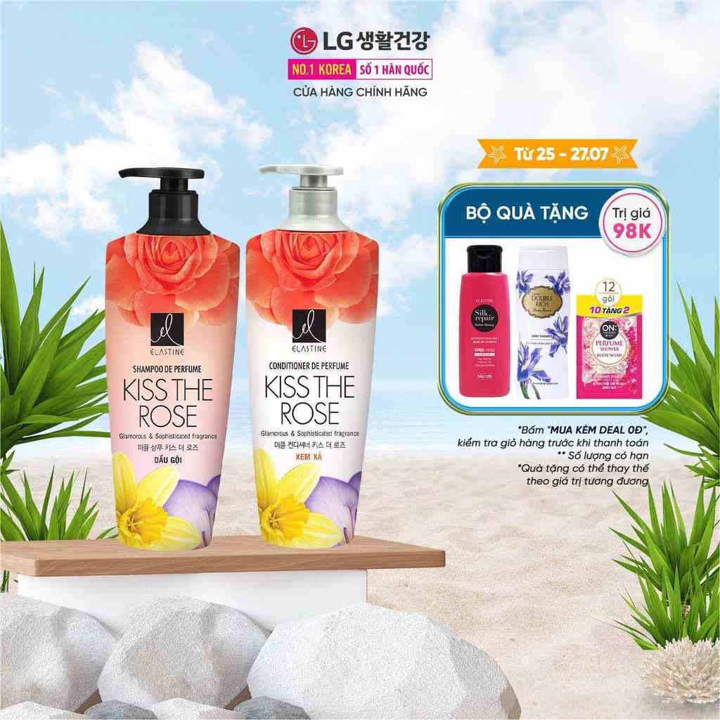 Bộ đôi Dầu gội xả Elastine De Perfume hương nước hoa Kiss the rose 600ml x2