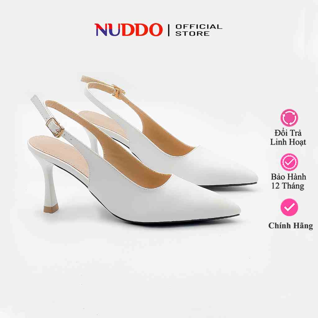 Giày Nữ Bít Mũi Cao Gót 7 Phân Mũi Nhọn, Guốc Slingback Phối Quai Hậu Hở Gót  Đế Nhọn 7cm NUDDO _NL712