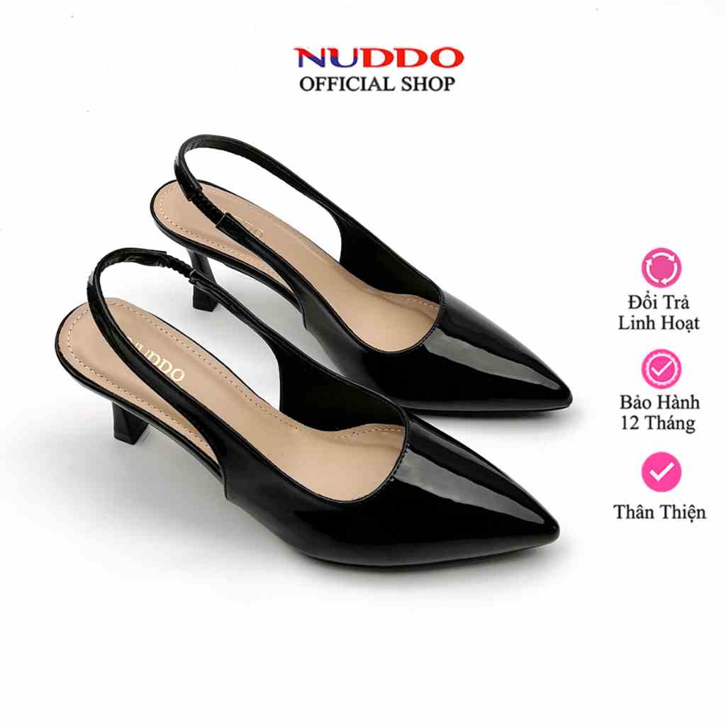 Giày Cao Gót Nữ Công Sở Mũi Nhọn 7 Phân, Guốc Slingback Nữ Bít Mũi Đế Nhọn Da Bóng NUDDO _ NUS002