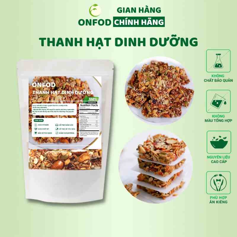 Thanh hạt dinh dưỡng ONFOD bánh ngũ cốc bổ sung năng lượng cho người giảm cân ăn kiêng, gym, yoga 250g