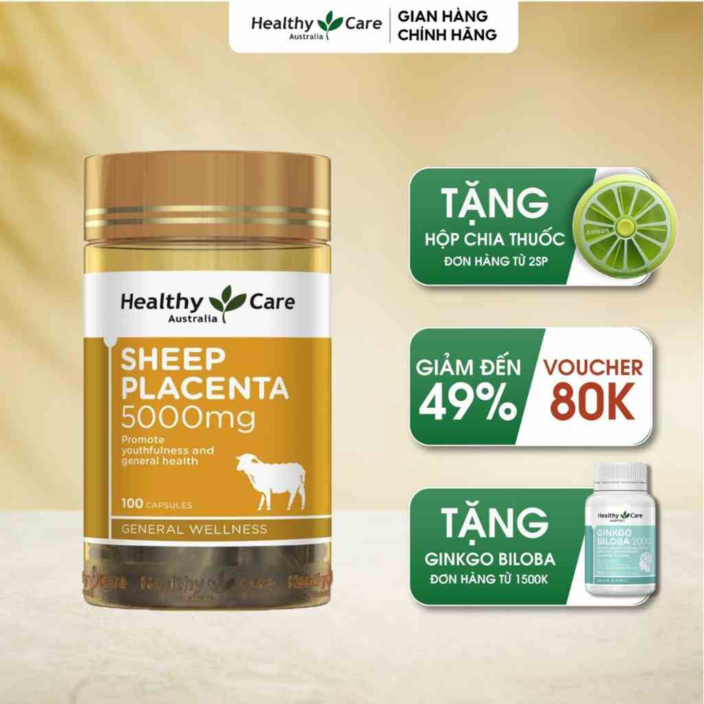 Nhau Thai Cừu Úc Healthy Care Sheep Placenta Giúp Làm Chậm Lão Hóa Da, Đẹp Da 100 viên