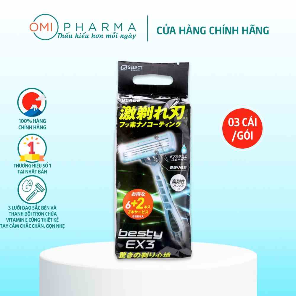 Dao Cạo Râu 3 Lưỡi S Select Nhật Bản (6 Chiếc/Gói)