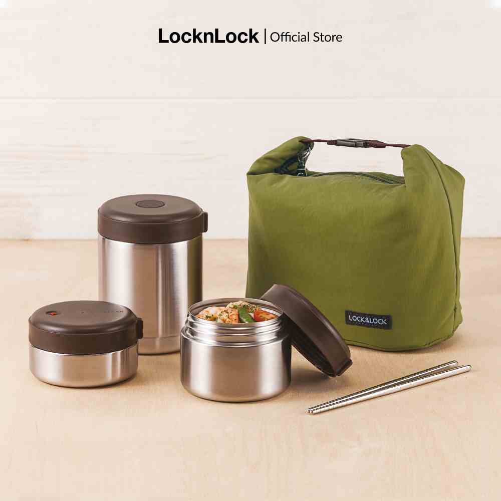 [Mã LIFEMC07CBAU giảm 50k đơn 350k] Bộ 3 Hộp Cơm Giữ Nhiệt Lock&Lock Mushroom [LHC8025SLV] - Bạc