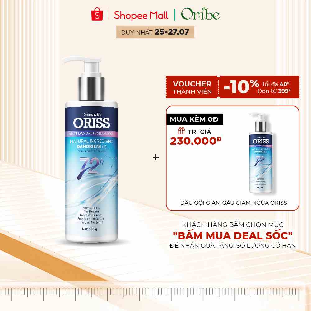 [Mã BMLTA35 giảm đến 35K đơn 99K] Dầu Gội Thảo Dược Sạch Gàu Oriss 150g