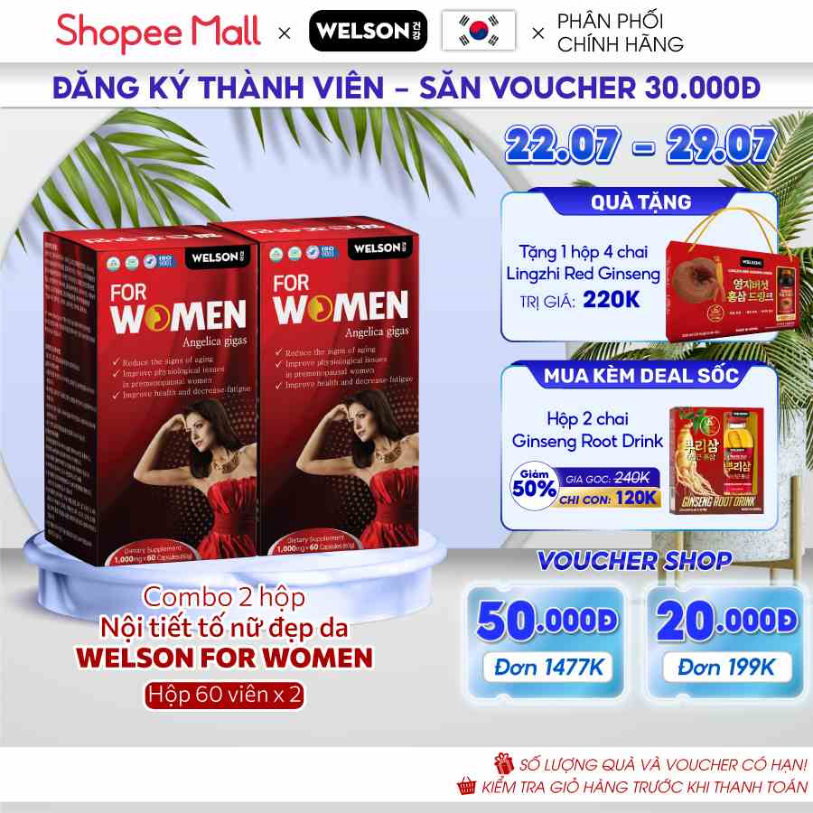 Combo 2 Hộp Viên uống Nội Tiết Tố Nữ Đẹp Da Welson For Women 2 x 60 Viên