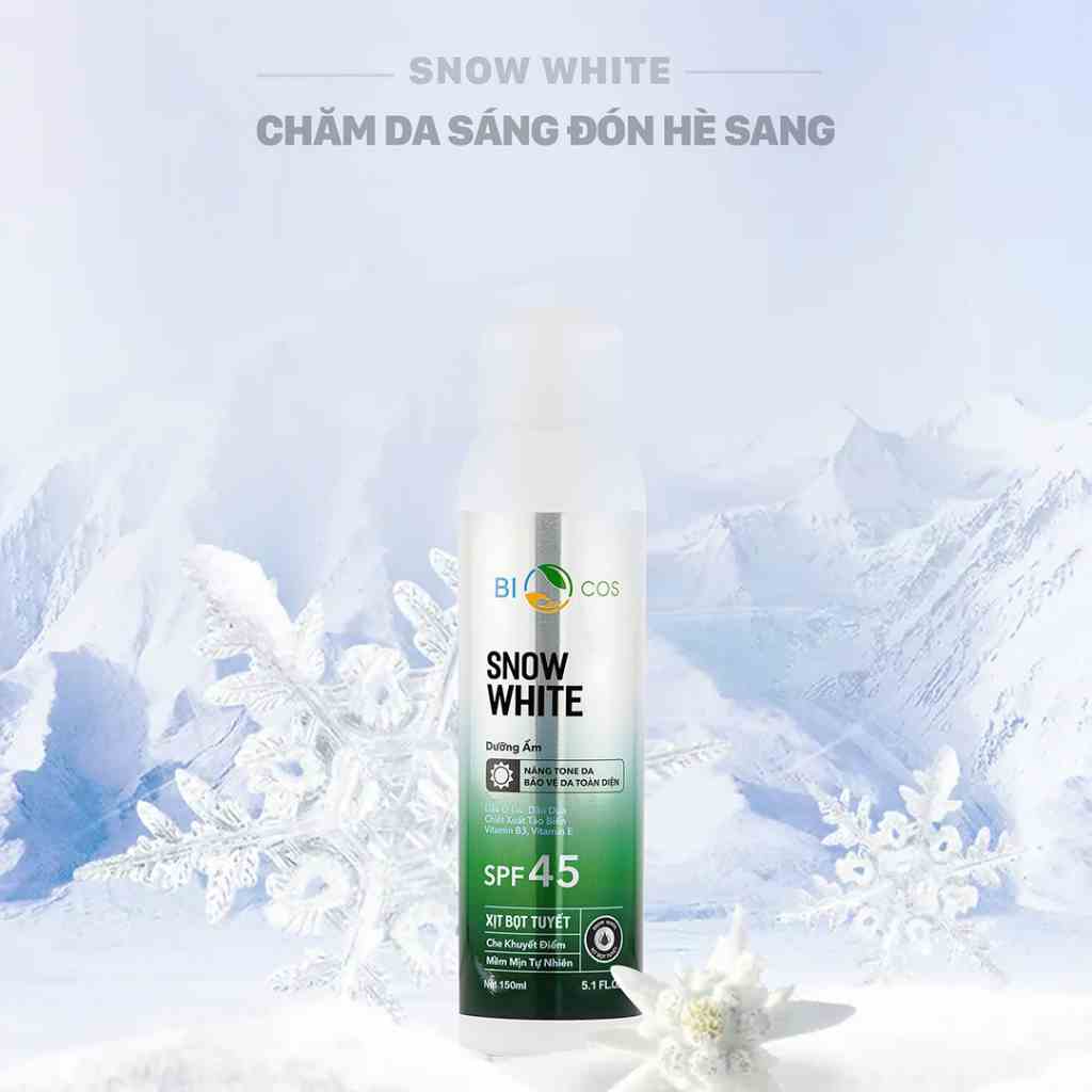 Xịt Chống Nắng BIOCOS 150 - Snow White Xịt Lạnh Bọt Tuyết, Dưỡng Ẩm, Chống Nắng (Mẫu Mới 2023)