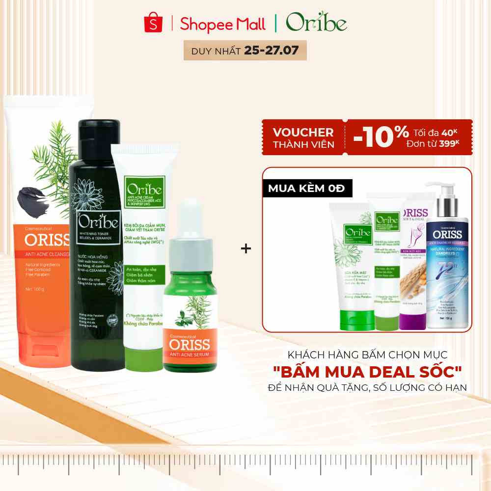 [Mã BMLTA35 giảm đến 35K đơn 99K] Combo Chăm Sóc Da Mụn Chuyên Sâu Oribe Ngừa Mụn, Sạch Da, Đánh Bay Vết Thâm