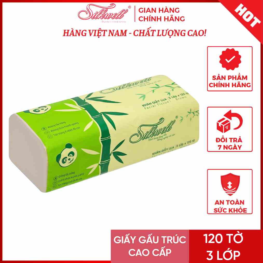 Khăn giấy ăn giấy lụa silkwell 120 tờ 3 lớp than tre chính hãng