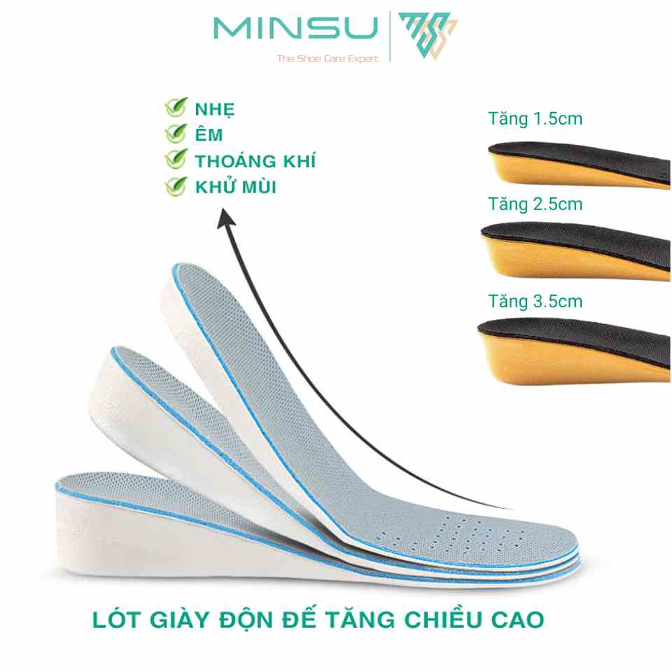 Lót Giày Thể Thao Sneaker Độn Đế Tăng Chiều Cao Nam Nữ MINSU M5501 Khử Mùi Thoáng Khí Chống Hôi Chân