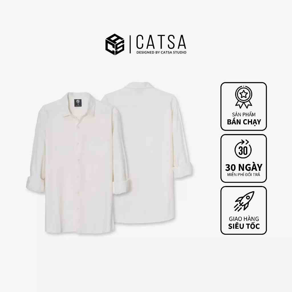 Áo sơ mi trắng CATSA, shirt trắng form rộng Oversize mặc thoải mái, phong cách ASC347