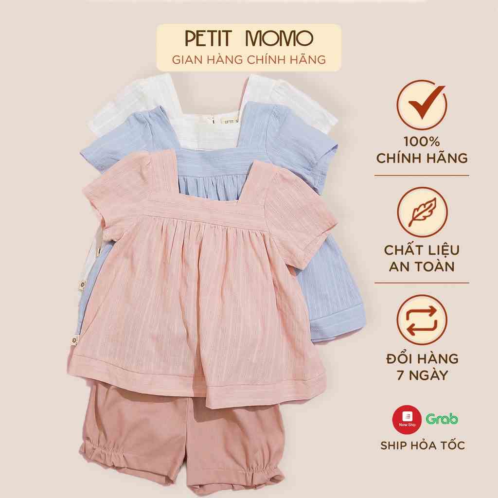 Áo Cộc Tay Cho Bé Gái (1-6 Tuổi) PETIT MOMO Dáng Babydoll Trơn Màu Vải Thô Siêu Mát Thấm Hút Mồ Hôi H146