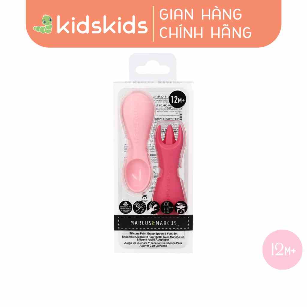 Bộ Thìa Nĩa Tập Ăn Silicon Cho Bé Palm Grasp Marcus & Marcus, Từ 12 Tháng - Pokey