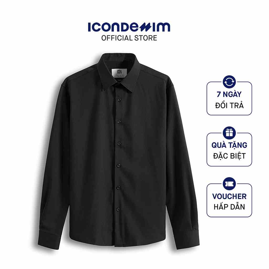 Áo Sơ Mi Nam ICON DENIM Tay Dài Công Sở Dáng Ôm Form Slimfit Silky Soft Trơn Vải Lụa Không Nhăn SMID0046