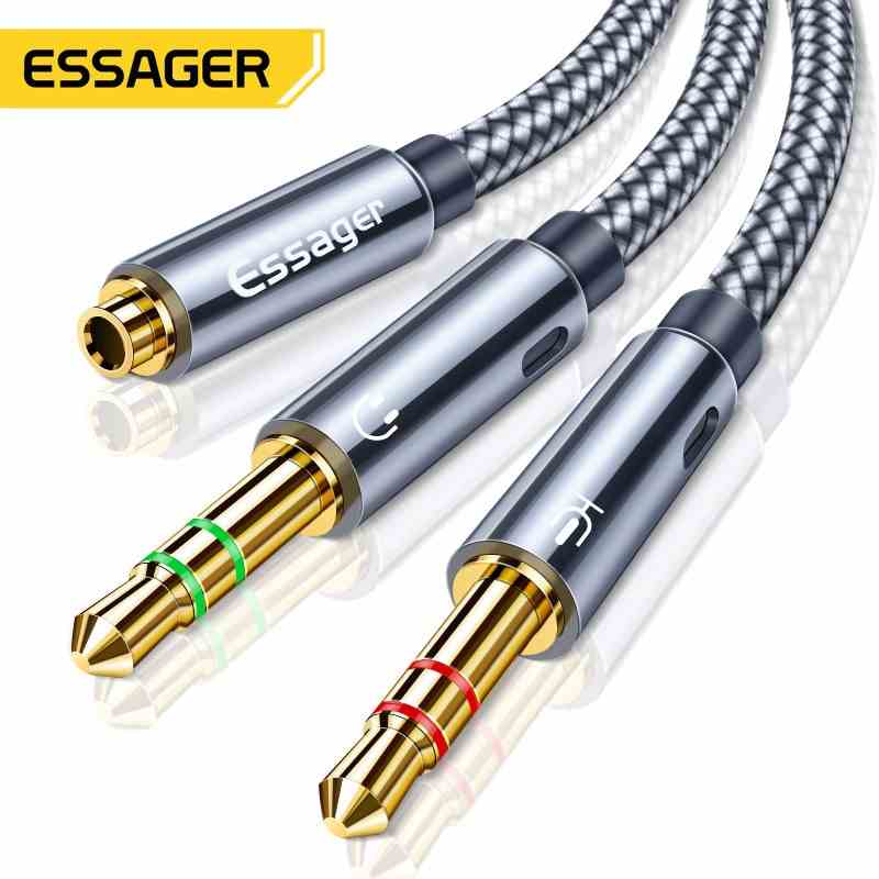 Dây cáp Essager chuyển đổi âm thanh từ ổ cắm sang hai giắc cắm aux 3.5mm cho tai nghe mic y loa máy tính