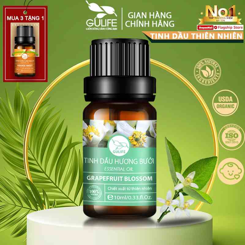 Tinh dầu thiên nhiên Hoa bưởi nguyên chất Gulife Essential Oil, xông phòng làm thơm và thư giãn, kiểm định COA 10-50ml