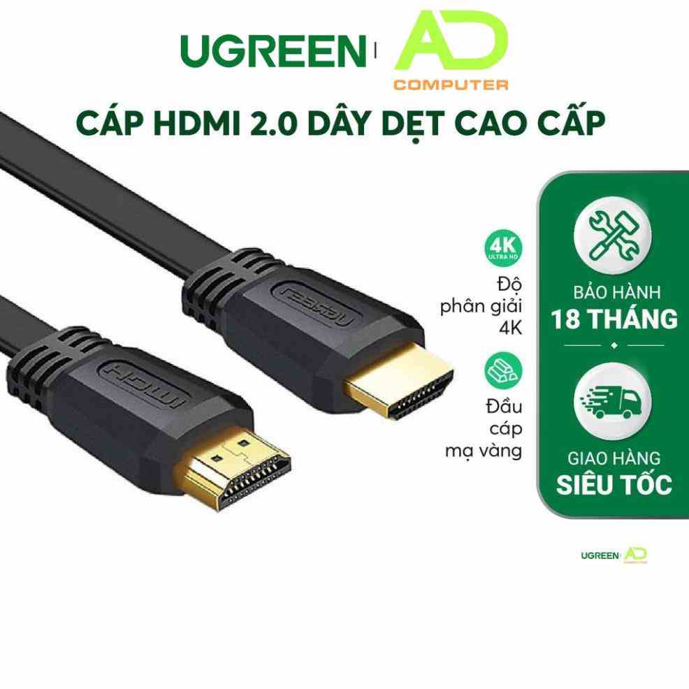 Cáp HDMI 2.0 hỗ trợ 4k×2k, 3D Full HD1080 dạng dây dẹt màu đen dài từ 1.5-5m UGREEN ED015 - Hàng phân phối chính hãng