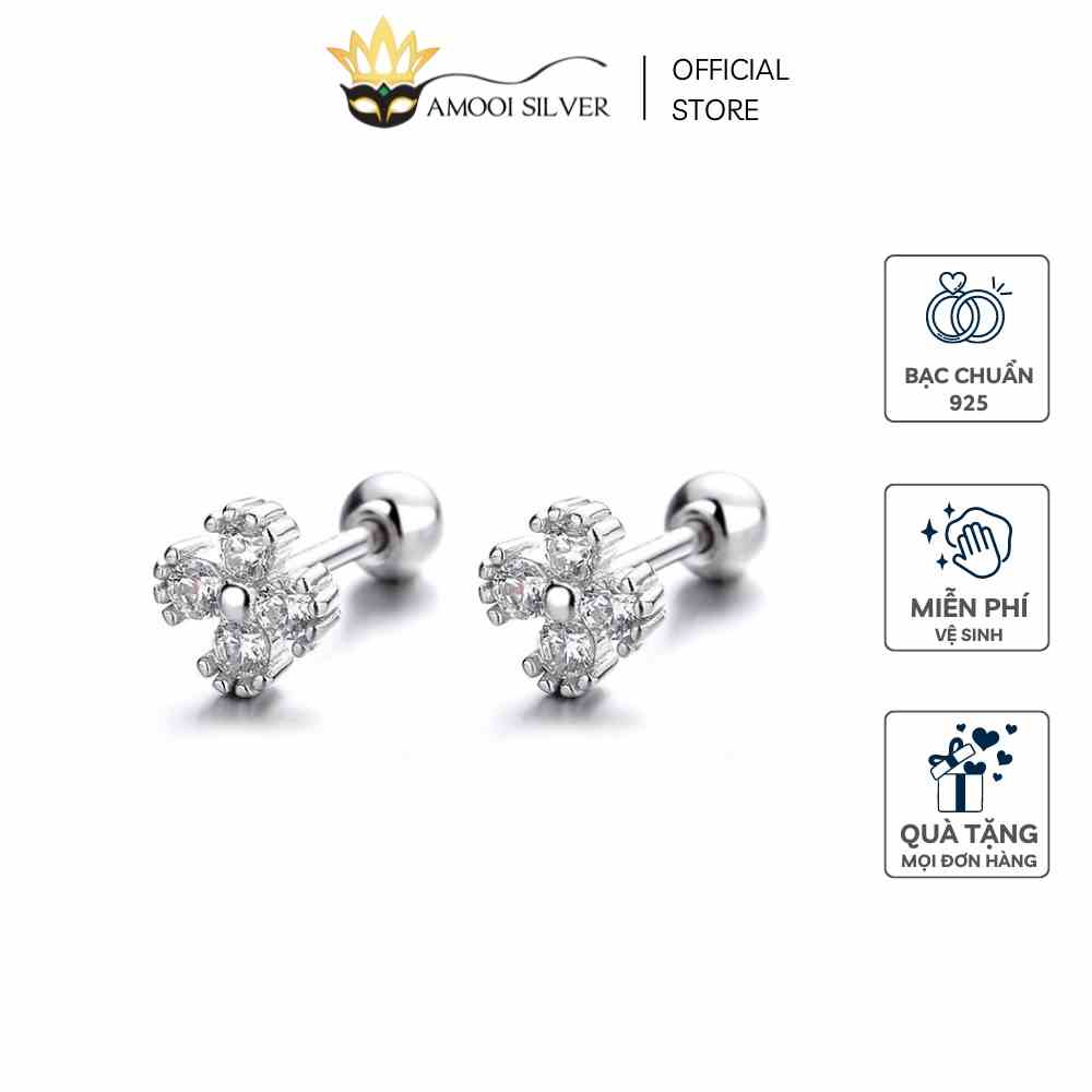 [Mã BMLTB35 giảm đến 35K đơn 99K] Bông tai bạc S925 hoa 4 cánh chui vặn nhí - Amooi Silver AB169