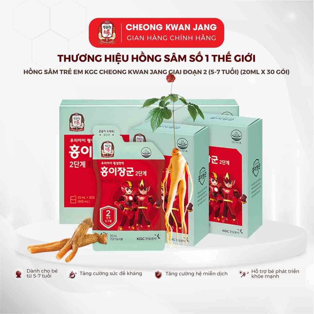 Hồng Sâm Hàn Quốc Cho Bé KGC Cheong Kwan Jang Kid Tonic Giai Đoạn 2 (5-7 tuổi) (20ml x 30 gói)