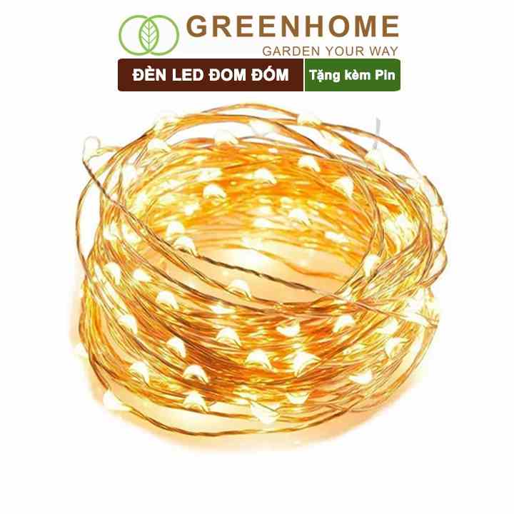 Đèn led đom đóm fairy lights Greenhome, 1 mét, 3 chế độ sáng, tặng kèm pin, chịu nước, trang trí khung tranh, lễ hội