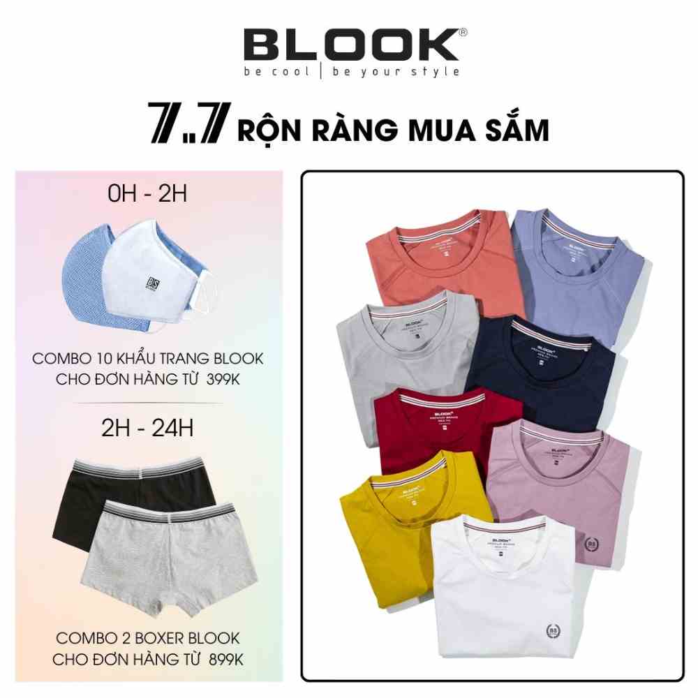 Áo thun cổ tròn nam BLOOK vải CVC co giãn tốt tay ráp lăng 8 màu 33738