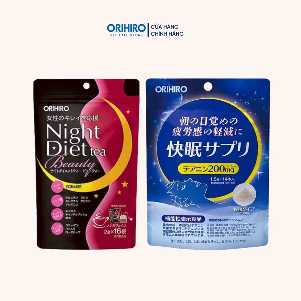 Combo hỗ trợ ngủ ngon, đẹp da và giảm cân hiệu quả Orihiro ( Trà Beauty + Bột ngủ ngon )