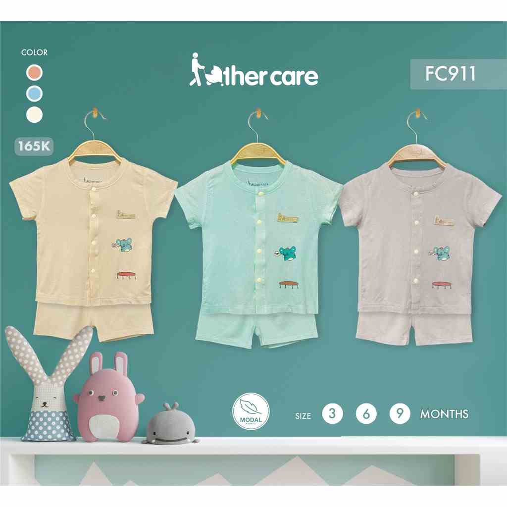 Bộ Quần áo sơ sinh FatherCare Cài giữa CT - Voi bật nhún FC911