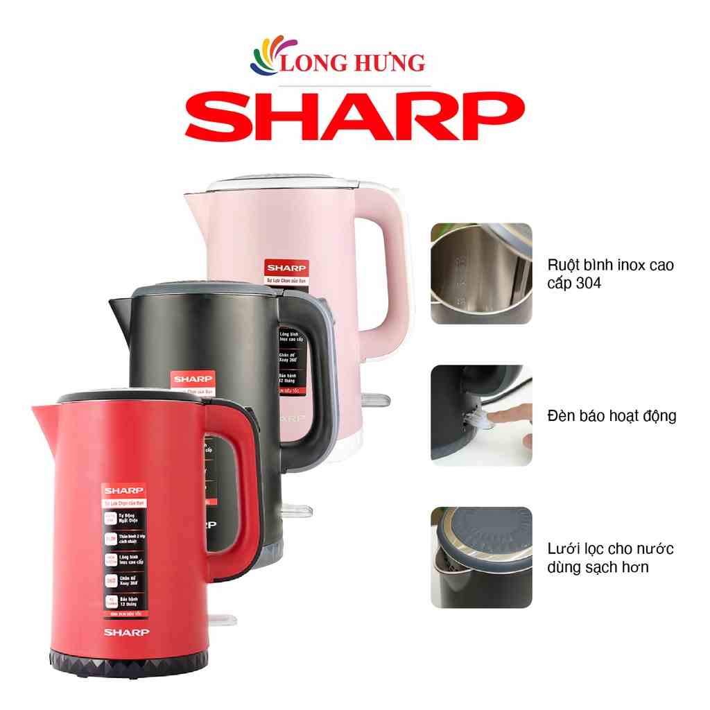 [Mã BMLTB35 giảm đến 35K đơn 99K] Bình đun siêu tốc Sharp 1.7 lít EKJ-17EVPS - Hàng chính hãng