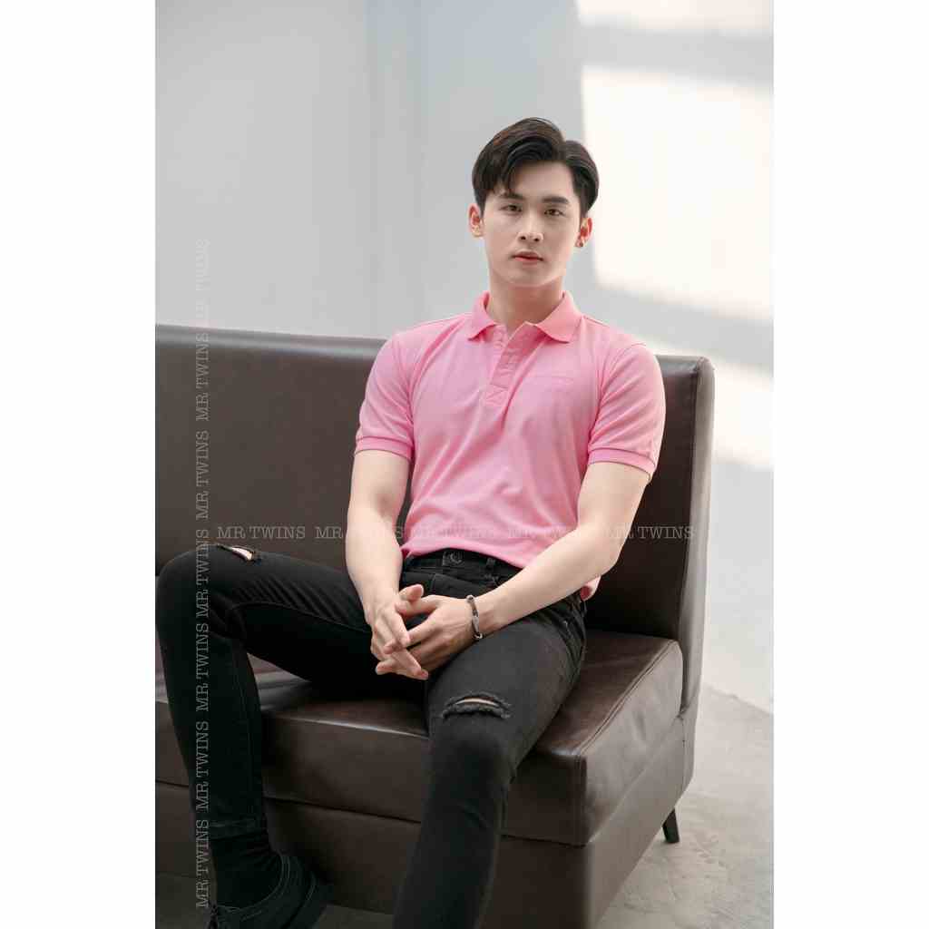 [Mã LTBAUAB03 giảm đến 20K đơn 99K] Áo Thun Polo Nam Cổ Bẻ Basic Màu Hồng Phấn Vải Cotton Cá Xấu Thương Hiệu Mr Twins