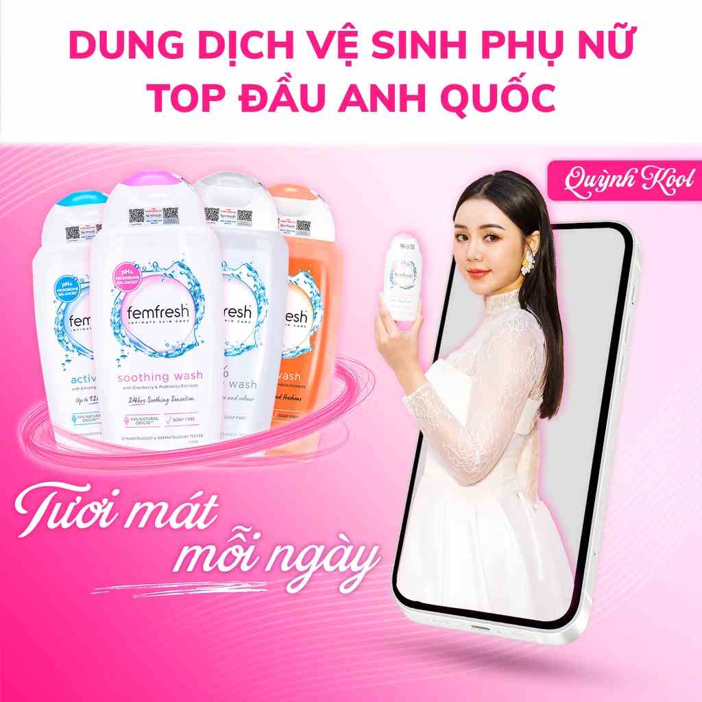 Dung Dịch Vệ Sinh Phụ Nữ Femfresh,Sạch Thơm Suốt Ngày Dài Femfresh 250ml Anh Quốc