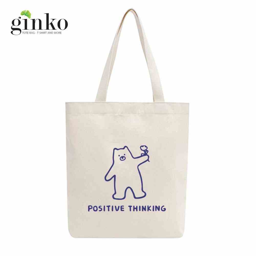 [Mã BMLTB35 giảm đến 35K đơn 99K] Túi Tote Vải Mộc GINKO Dây Kéo In Hình Positive Thinking M01