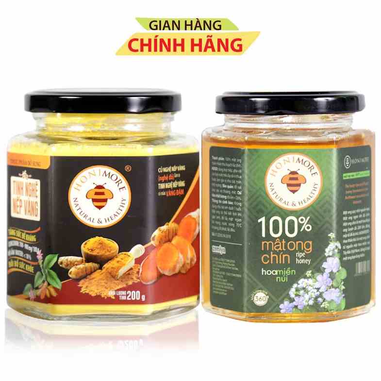 Tinh bột nghệ nếp vàng Honimore 200g + Mật ong nguyên chất Hoa Miền Núi 360g - giúp hỗ trợ cải thiện đau dạ dày