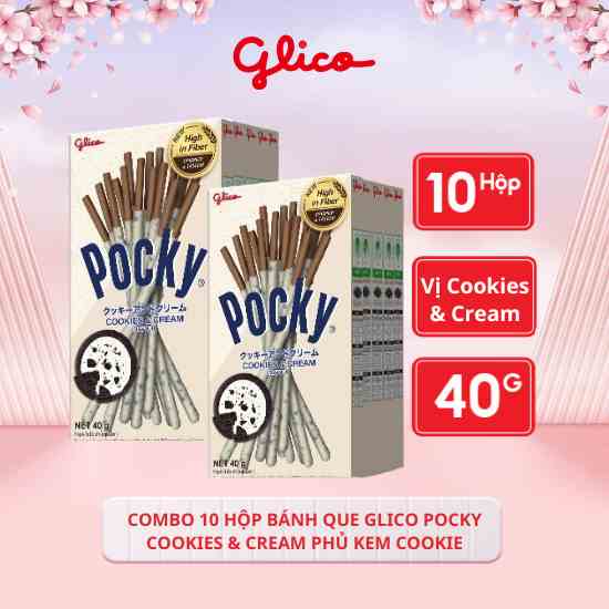 [Mã BMLTB35 giảm đến 35K đơn 99K] Combo 10 hộp Bánh que GLICO Pocky Cookies & Cream phủ kem cookie