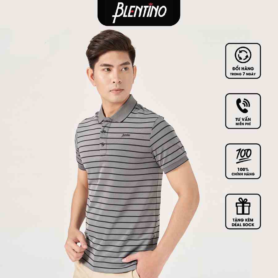 [Mã BMLTA35 giảm đến 35K đơn 99K] Áo Polo Nam Blentino Dệt Vi Tính Kể Sọc 95% rayon PL66820