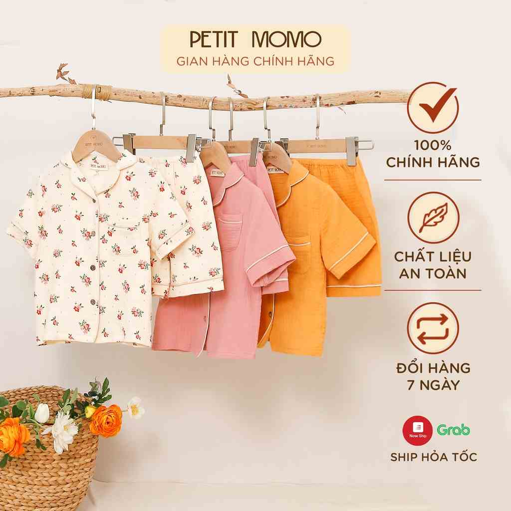 Bộ Pyjama Cho Bé Từ 16 Tuổi Ngắn Tay Họa Tiết Xinh Xắn PETIT MOMO Vải Muslin Cao Cấp H121