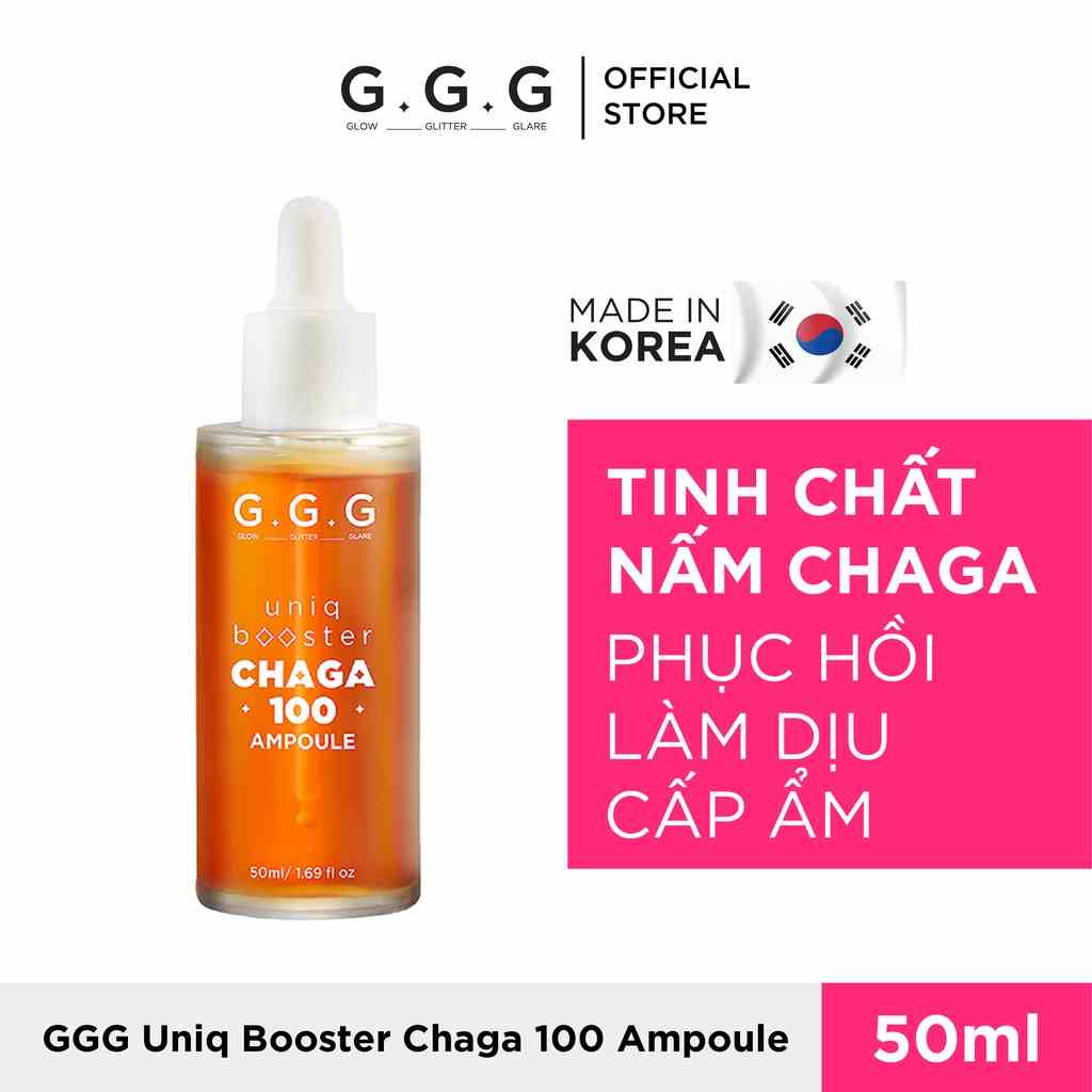 Tinh Chất Phục Hồi Da Cấp Ẩm Sâu Nấm Chaga GGG Uniq Booster Chaga 100 Ampoule 50ml