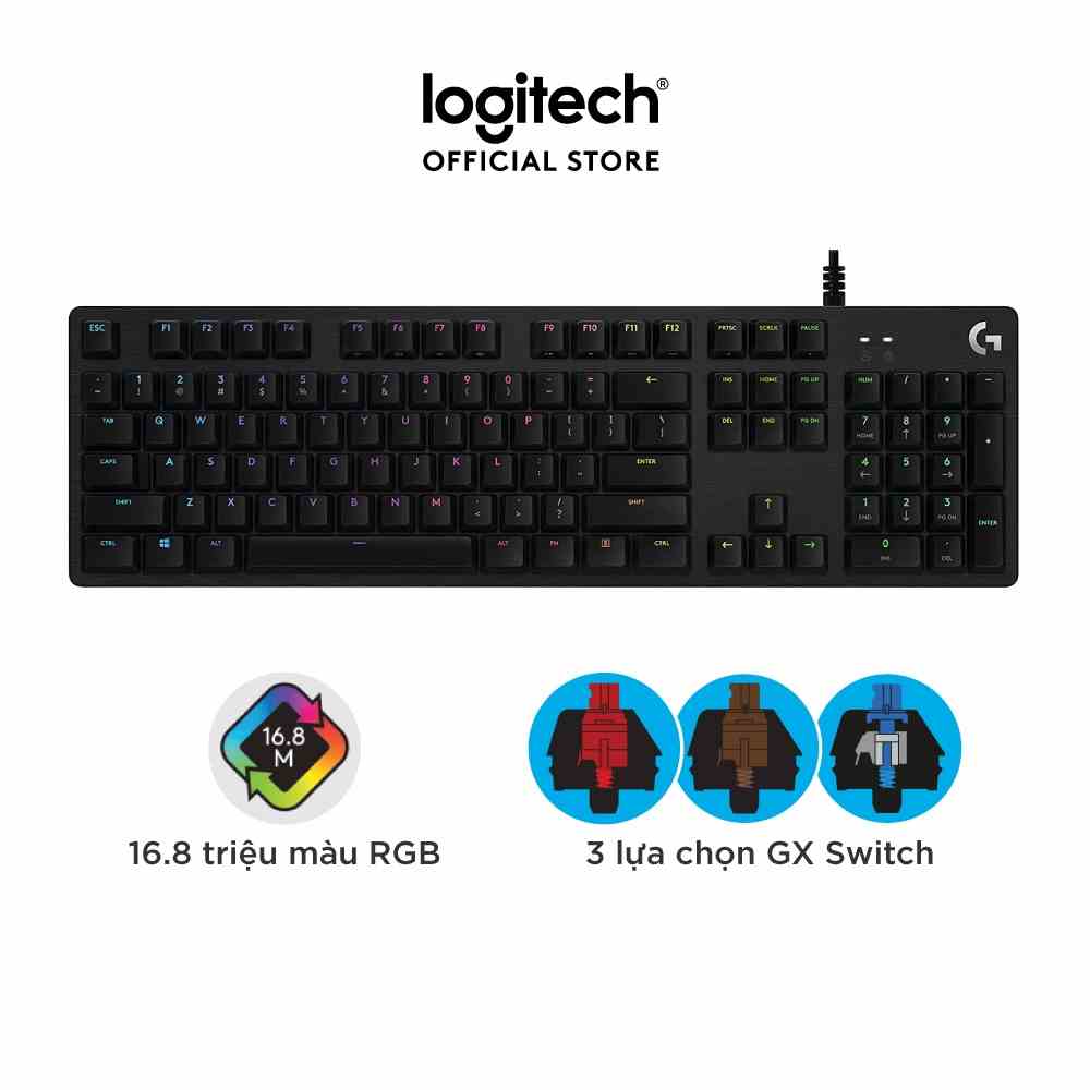 [Mã ELCL7 giảm 7% đơn 300K] Bàn phím cơ gaming Logitech G512 GX RGB - 3 loại phím cơ GX Switch, cổng USB 2.0