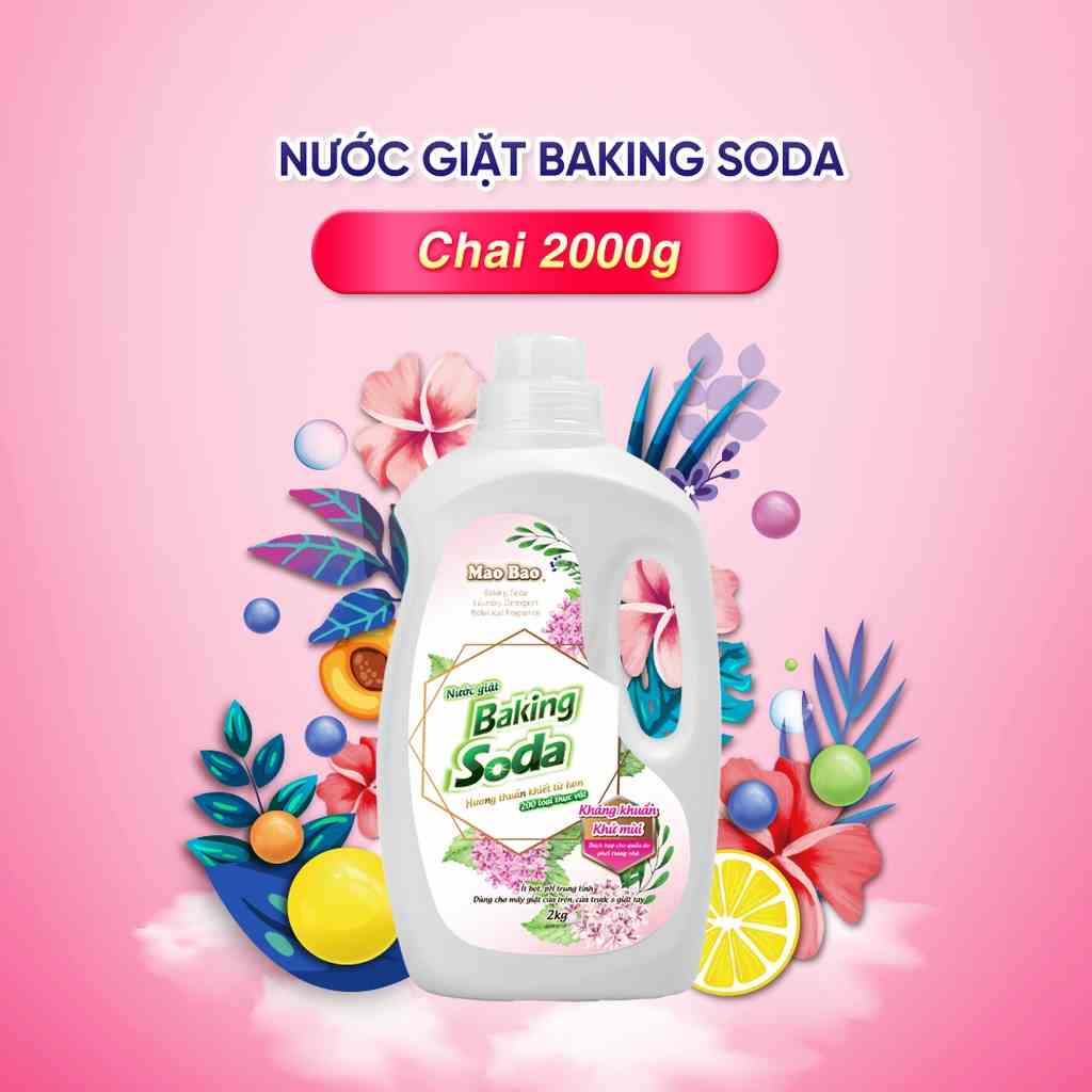 Nước giặt khử mùi Baking soda Mao Bao 2Kg cho da nhạy cảm, ít bọt dễ giặt xả, dùng cho cửa trên và cửa trước