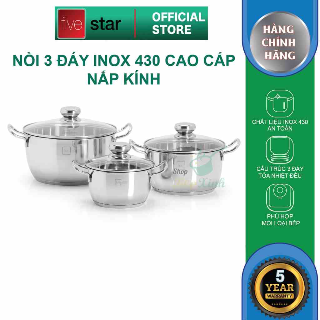 Bộ nồi Fivestar Standard FS-B3010 ( Nồi16cm , nồi 20cm , nồi 24cm) , 3 đáy dùng được mọi bếp